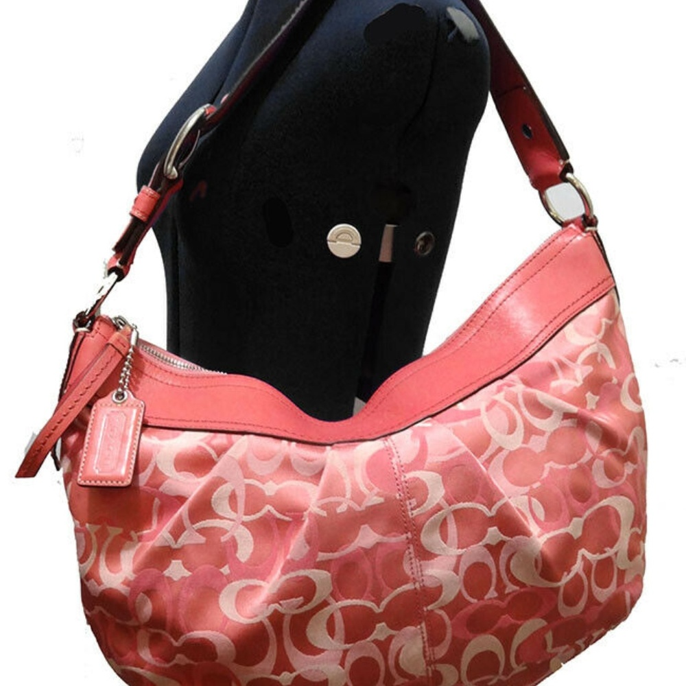 Coach | Bags | Coach Pink Signature Logo Canvas Soho Hobo Bag